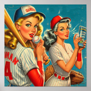 Póster Vintage Baseball Pin-Ups