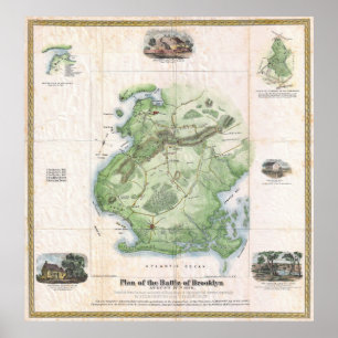 Póster Vintage Battle of Brooklyn NY Map (1867)