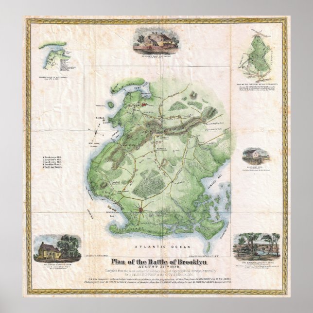 Póster Vintage Battle of Brooklyn NY Map (1867) (Frente)