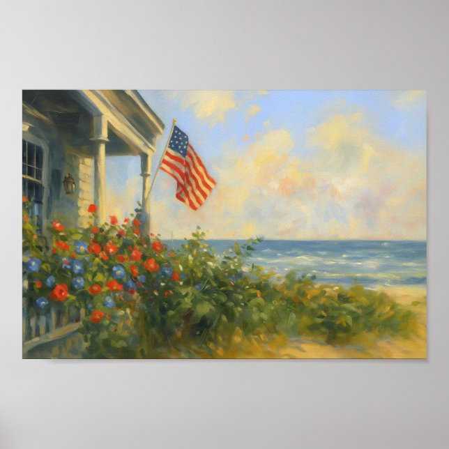 Póster Vintage Beach 4 de julio Independencia Americana (Frente)