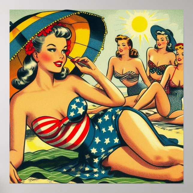 Póster Vintage Beach Pin Up (Frente)