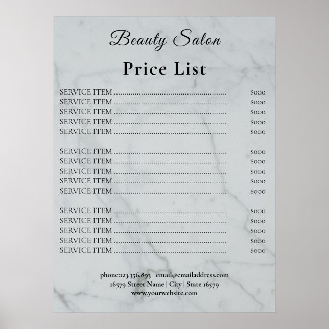 Póster Vintage Beauty Salon Price List (Frente)