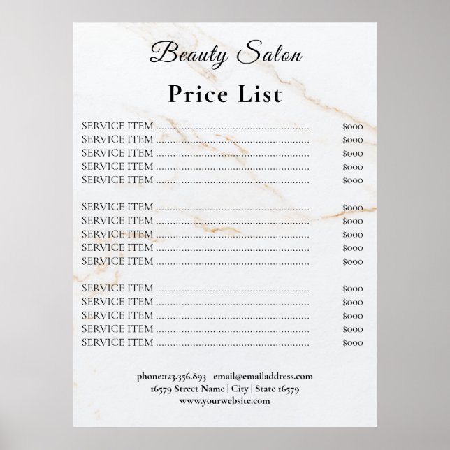 Póster Vintage Beauty Salon Price List (Frente)