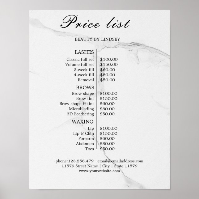 Póster Vintage Beauty Salon Price List (Frente)