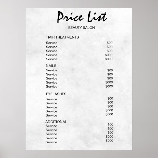Póster Vintage Beauty Salon Price List (Frente)