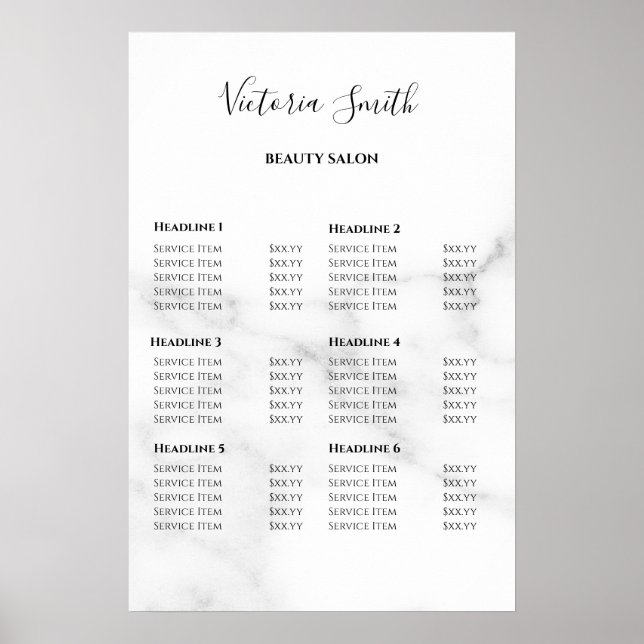 Póster Vintage Beauty Salon Price List (Frente)