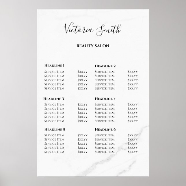 Póster Vintage Beauty Salon Price List (Frente)