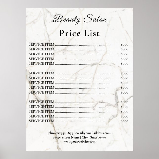 Póster Vintage Beauty Salon Price List (Frente)