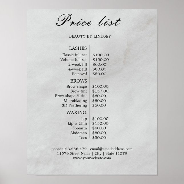 Póster Vintage Beauty Salon Price List (Frente)