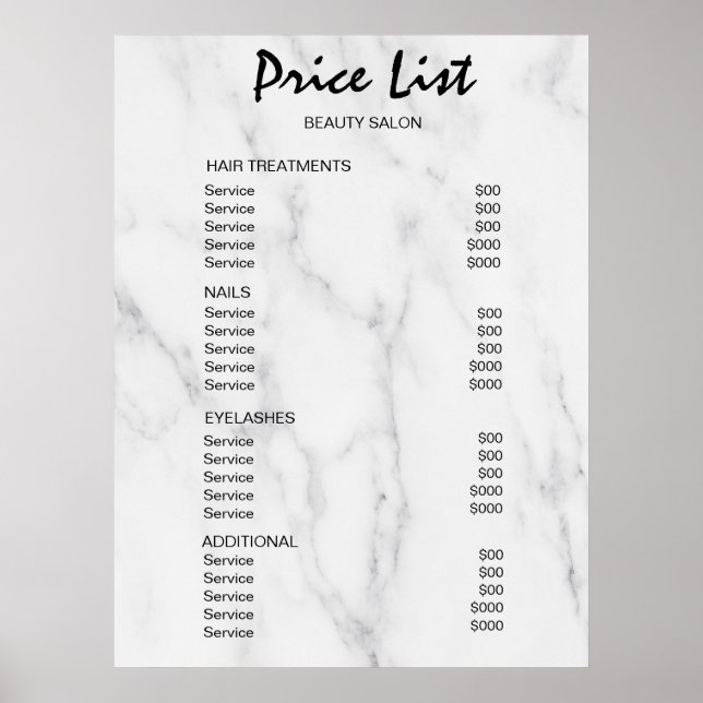 Póster Vintage Beauty Salon Price List (Frente)