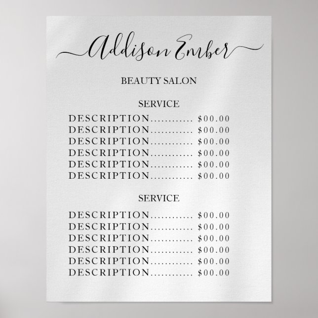 Póster Vintage Beauty Salon Price List (Frente)