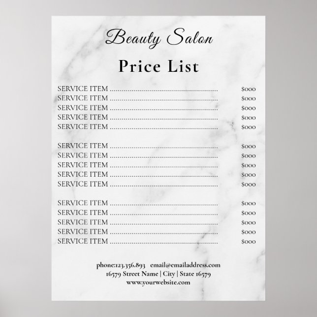 Póster Vintage Beauty Salon Price List (Frente)