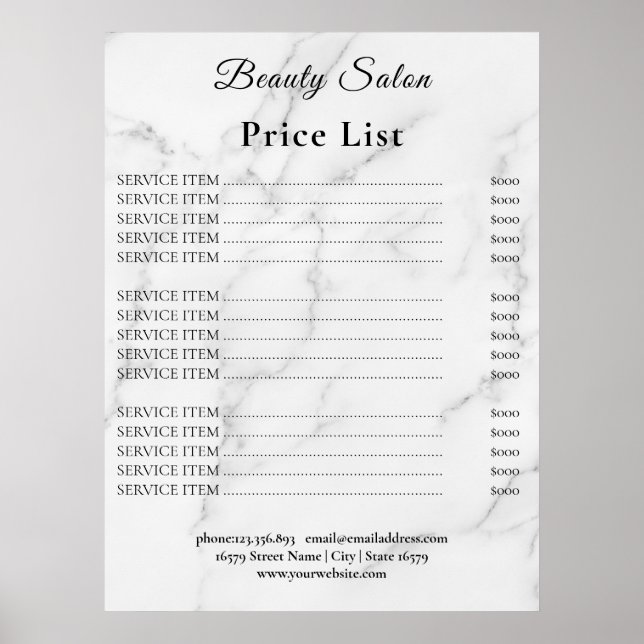Póster Vintage Beauty Salon Price List (Frente)