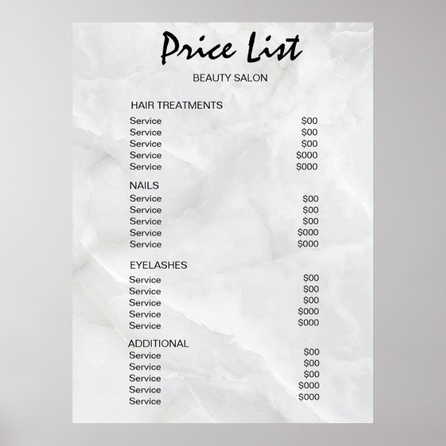 Póster Vintage Beauty Salon Price List (Frente)