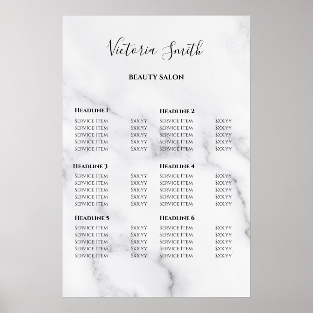 Póster Vintage Beauty Salon Price List (Frente)