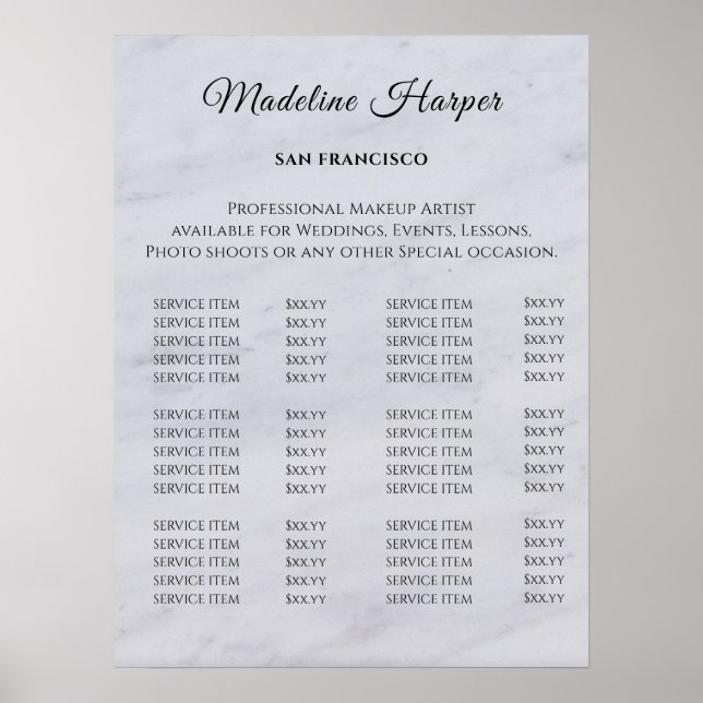 Póster Vintage Beauty Salon Price List (Frente)