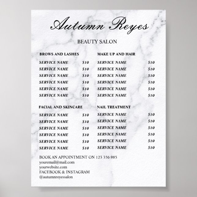 Póster Vintage Beauty Salon Price List (Frente)