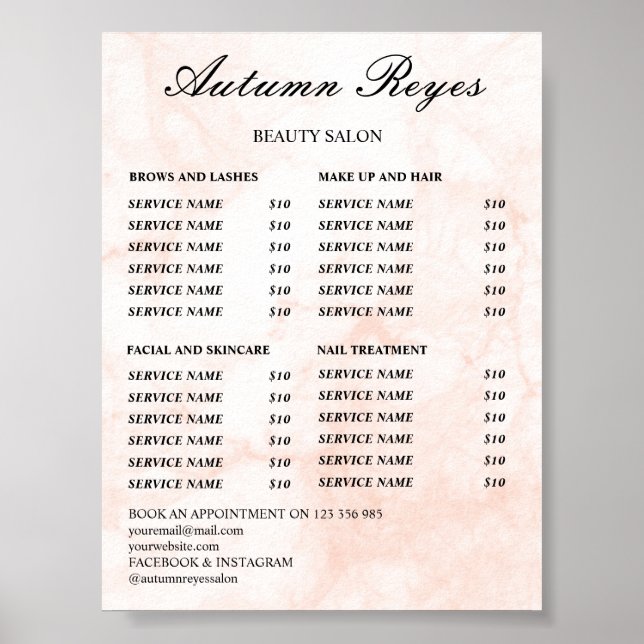 Póster Vintage Beauty Salon Price List (Frente)