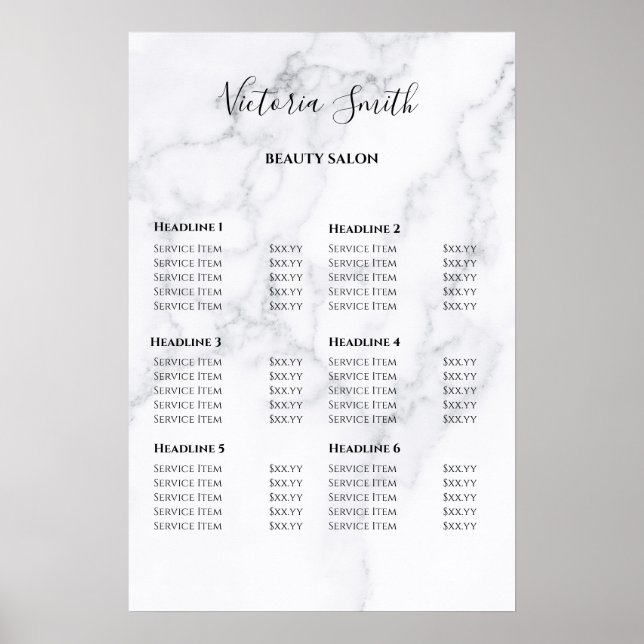 Póster Vintage Beauty Salon Price List (Frente)