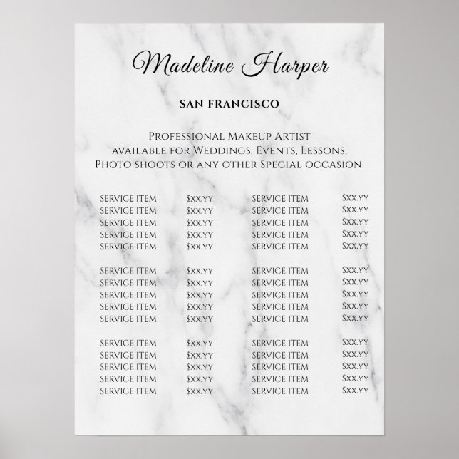 Póster Vintage Beauty Salon Price List (Frente)