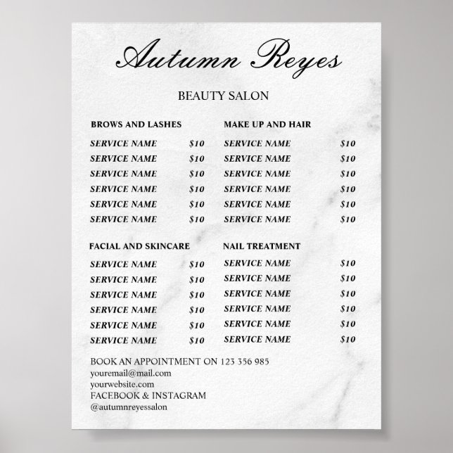 Póster Vintage Beauty Salon Price List (Frente)