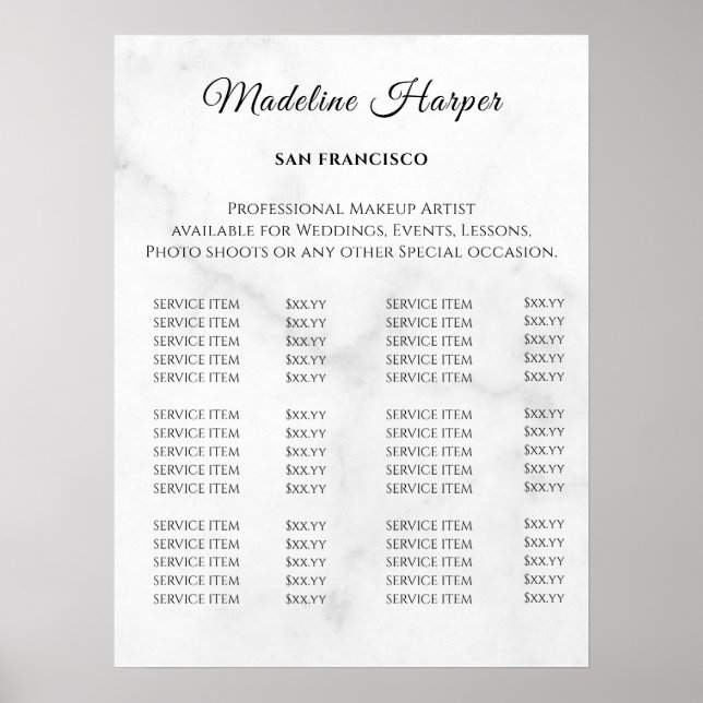 Póster Vintage Beauty Salon Price List (Frente)