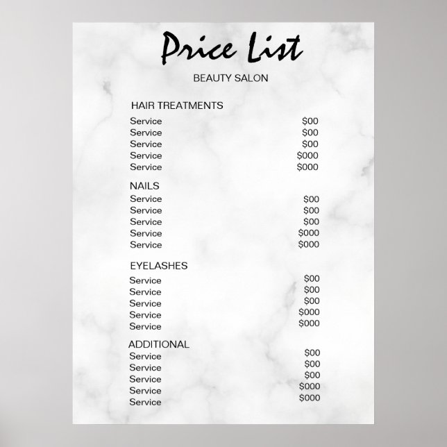 Póster Vintage Beauty Salon Price List (Frente)