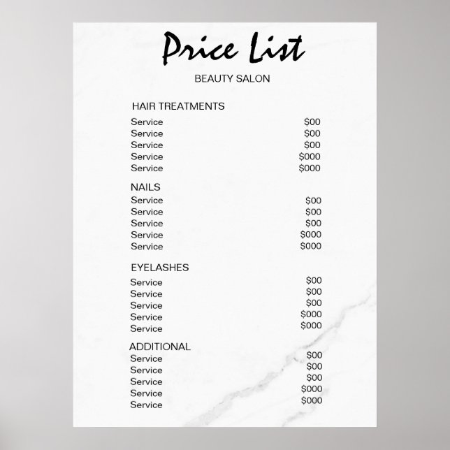 Póster Vintage Beauty Salon Price List (Frente)