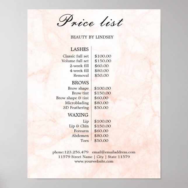 Póster Vintage Beauty Salon Price List (Frente)