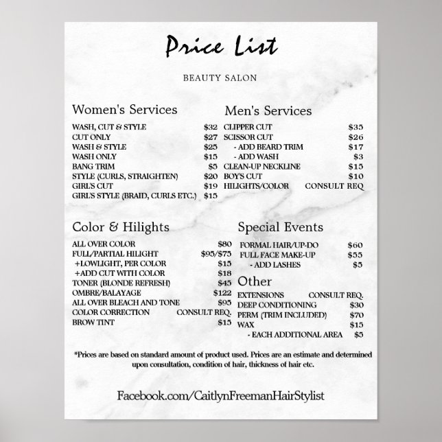 Póster Vintage Beauty Salon Price List (Frente)