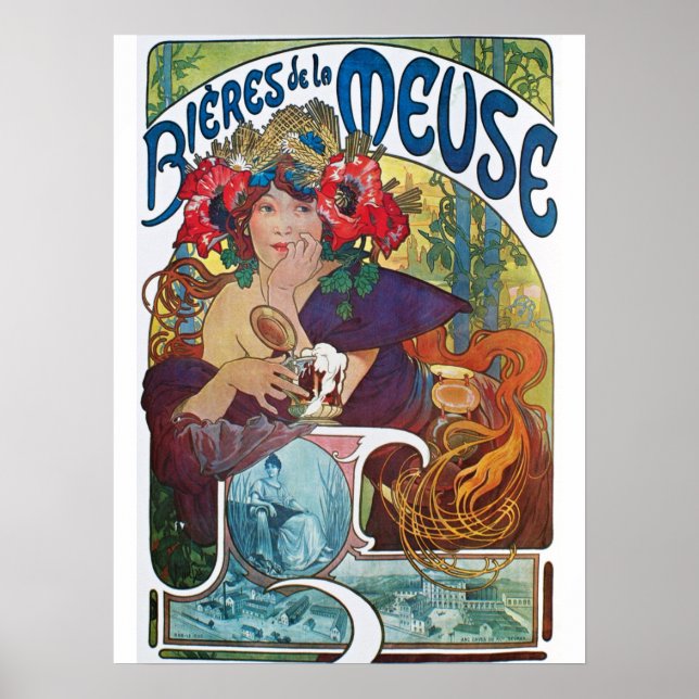Póster Vintage Beer Art Nouveau Alphonse Mucha (Frente)