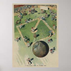 Póster Vintage Béisbol Home Run - Birds Eye View Illustr