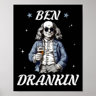 Póster Vintage Ben Drankin' Gracioso 4 De Julio Beber Pr