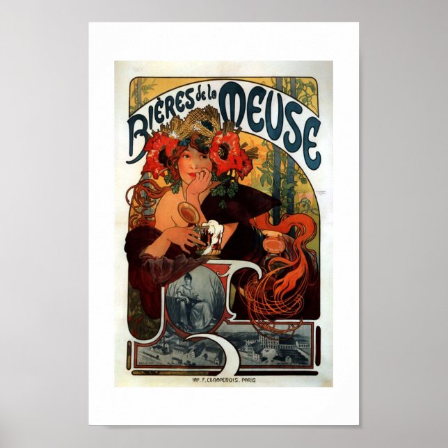 Póster Vintage Bieres de la Meuse Paris Francia (Frente)