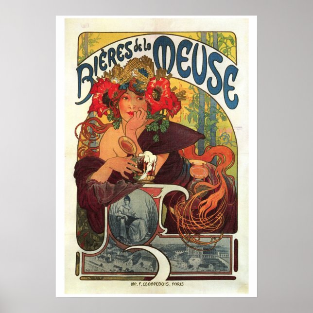 Póster Vintage Bieres de la Meuse por Alphonse Mucha (Frente)