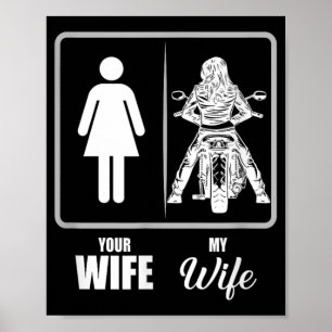 Póster Vintage Biker Wife Valentine - Adultos Uni, Negro,