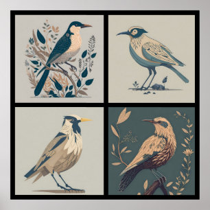 Póster vintage birds 4/4 all in one