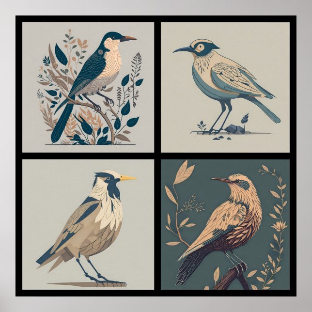 Póster vintage birds 4/4 all in one (Frente)