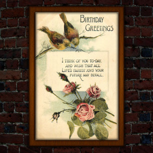 Póster Vintage Birthday Greetings 1917 Rosas