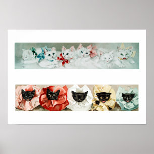 Póster Vintage Black and White Cats - Lithograph by Janus
