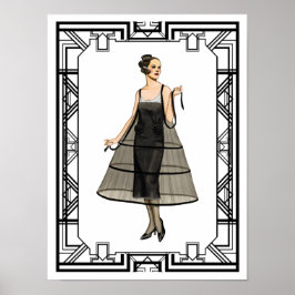 Póster Vintage Black and White Flapper Evening Gown