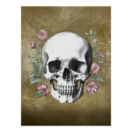 Póster Vintage black and white hand drawn skull tattoo