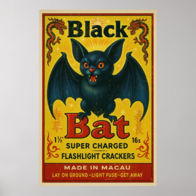 Póster Vintage Black Bat Firecracker Label Poster (Frente)
