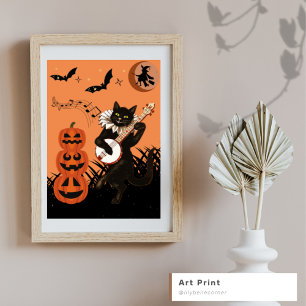 Póster Vintage Black cat on spooky night
