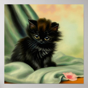 Póster Vintage Black Kitten Ilustracion