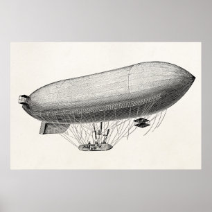 Póster Vintage Blimp Old Zeppelin Retro Globo de aire cal