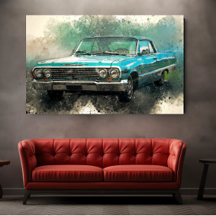 Póster Vintage Blue Car Timeless Automobic Art