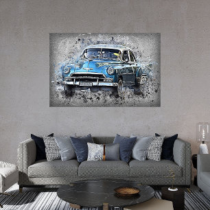 Póster Vintage Blue Car Timeless Automobic Art