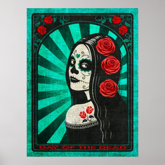 Póster Vintage Blue Day of the Dead Girl (Frente)