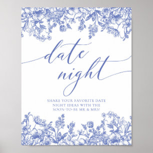 Póster Vintage Blue Floral Bridal Fecha Noche Ideas Rótul